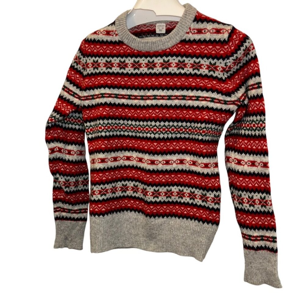 J. Crew Holiday Christmas Fair Isle Nordic striped knit sweater KIDS 12 …